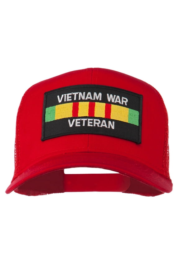 Vietnam War Veteran Patched Mesh Cap - Red OSFM