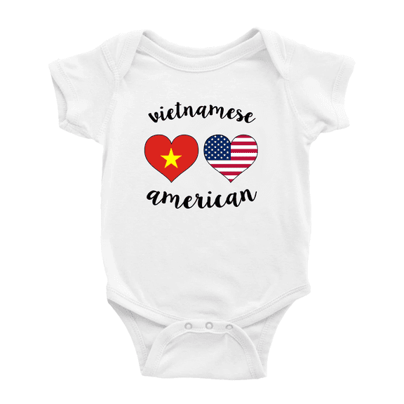 Vietnamese American Flag Two Hearts Baby Clothes For Boy Girl (White, 6-12 Months)