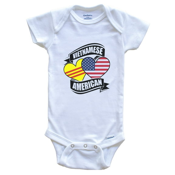 Vietnamese American Hearts USA Vietnam Flags Baby Bodysuit, 0-3 Months White
