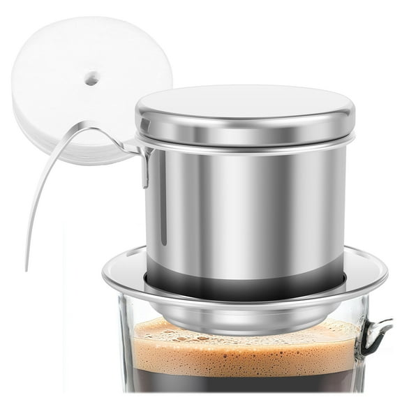 Vietnamese Coffee Filter Set Vietnamese Coffee Dripper 100 sheets of specialized filter paper Stainless Steel, Durable, Dishwasher Safe, Home Use, Travel, Camping, Gift Sets