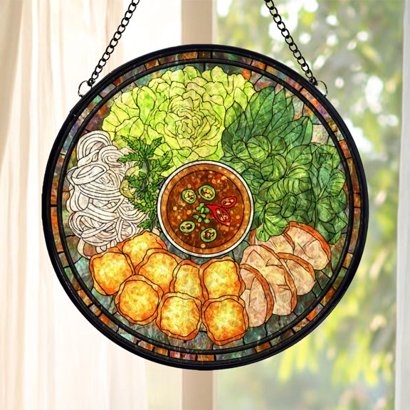 Vietnamese Food Glass Suncatcher, Bun Dau Mam Tom Window Decor, Vietnamese Cuisine Gift, Kitchen Hanging Art, Foodie Sun Catcher, Suncatcher Window Hanging, 3.5 in