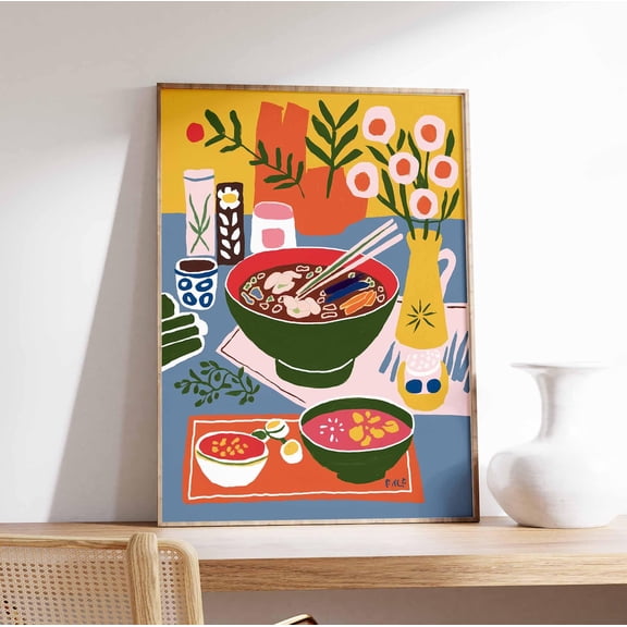 Vietnamese Food Pho Dinner Table Kitchen Decor Illustration Unframed Paper Print
