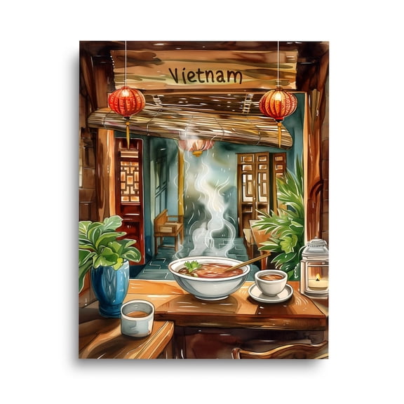 Vietnamese Kitchen Print, Pho & Lanterns Wall Art, Vietnam Travel Decor, Asian Cuisine Poster, Hanoi Cooking Illustration, Vietnam Art Home Decor UNFRAMED Poster, Wall Art for Decor, Present, 16x24