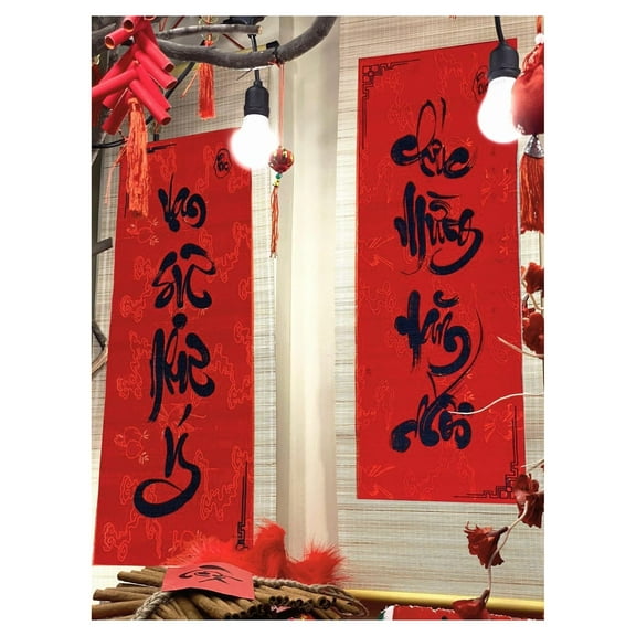 Vietnamese Lunar New Year Decoration Couplets| Red Hanging Couplets for Tet New Year Decorations | Vietnamese Tet New Year Decoration | Lien Treo Trang Tri Tet