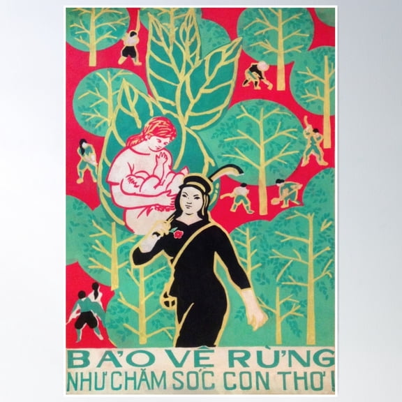 Vietnamese Poster 'Protect Forests Like Nurturing Babies!' Poster Wall Art, Modern Wall Decor, 24x36 UNFRAMED
