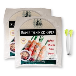 Vietnamese SUPER THIN Spring Roll Rice Paper Banh Trang Wrappers by Three Ladies 28 CM. 10 Oz. x 2 with Mini Hand Shape Silcone Tongs (3-Pc Set)