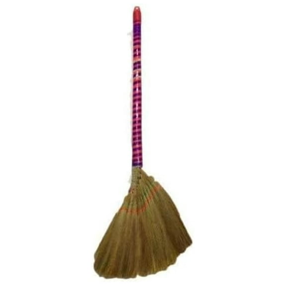 Vietnamese Soft Fan Broom - 40" Long Handle Straw Broom for Indoor Floors - Easy Sweep, Comfortable Grip, Durable Plastic Stripes - Home, Kitchen, Dusting