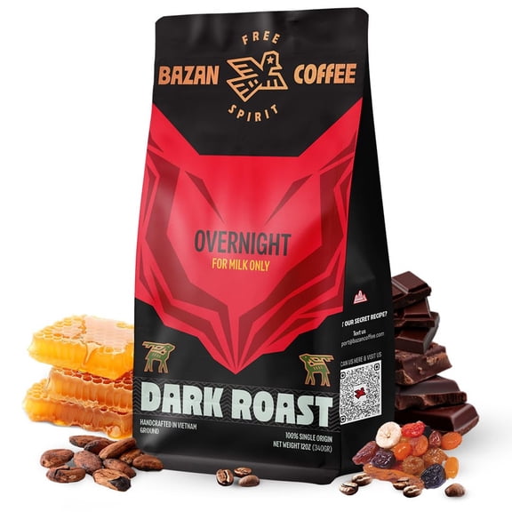 Vietnamese Strong Coffee  Robusta & Arabica Ground, Dark Roast, Bold Espresso Flavor, 12oz (Overnight Blend)