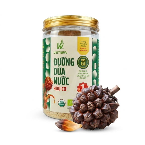 Vietnipa Organic Nipa Palm Granulated Sugar, Low Glycemic Natural Sweetener, USDA Organic Palm Sugar Alternative for Coffee, Tea, Baking & Cooking, 12.3 oz (350g), Pack of 1