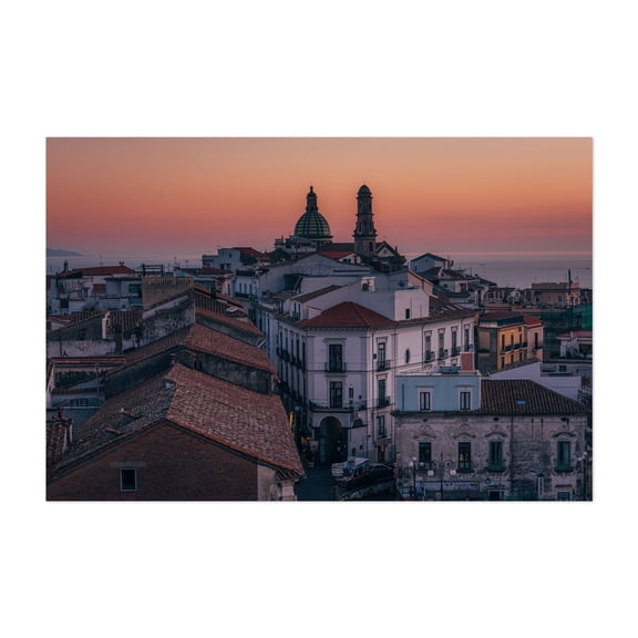 Over Vietri Sul Mare 01 - Vietri sul Mare Campania Italy Photography Sunset Architecture Coastal City Travel Poster Scenic Vintage Unframed Wall Art Print 40 x 60 inches