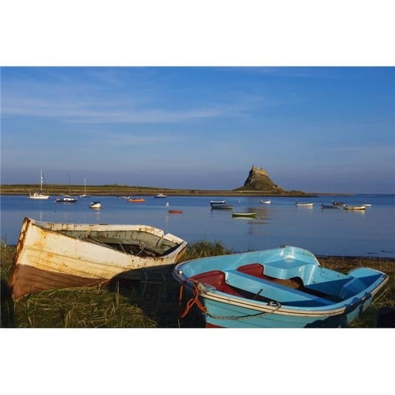 View Across Water & Boats To Lindisfarne Castle On Holy Island Poster Print