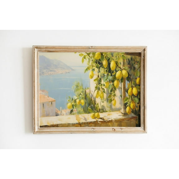 View Of Amalfi With Lemons Vintage Print, Citrus Art, Rustic Farmhouse Art, Mediterranean Wall Art, Wall Art Wall Art, Modern Wall Decor, 8x12 UNFRAMED