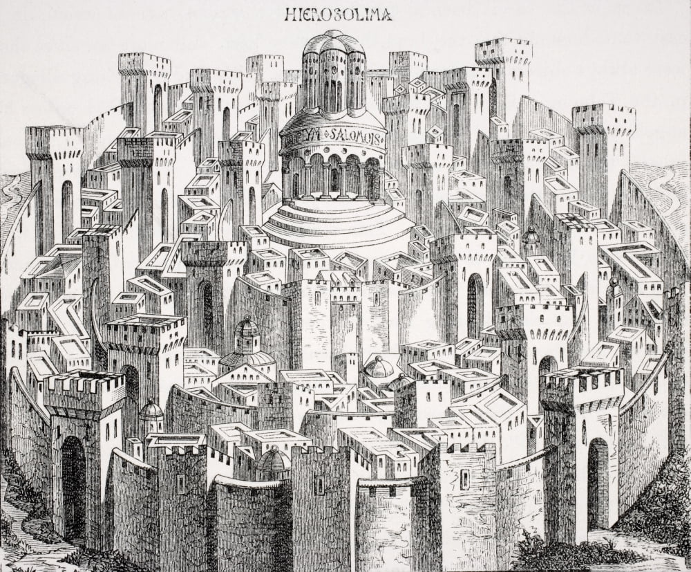 View And Plan Of Jerusalem Facsimile Of A Woodcut In The Liber Chronicarum Mundi Canvas Art - Ken Welsh  Design Pics (16 x 13)
