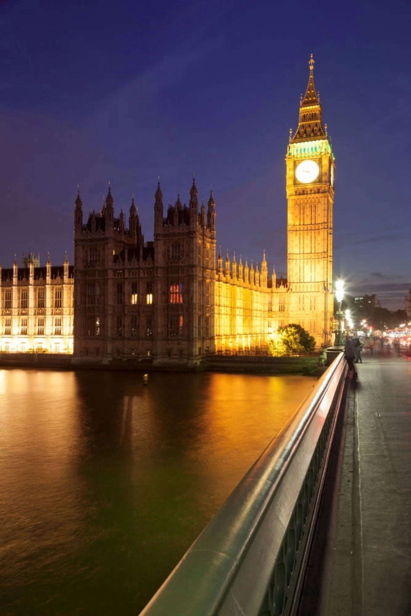 View of Big Ben and Houses of Parliament from Westminster Bridge Thames River City of Westminster London England Canvas Art - Panoramic Images (36 x 12)