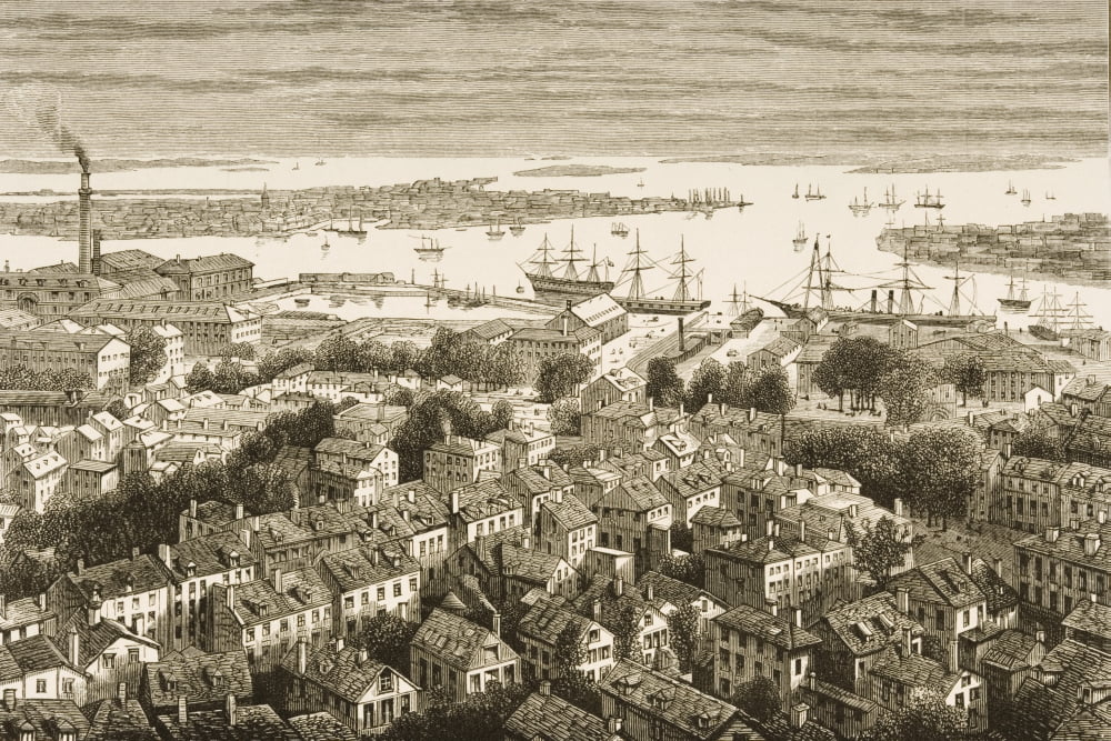 View Of Boston Massachusetts From Bunkers Hill In 1870S From American Pictures Drawn With Pen And Pencil By Rev Samuel Manning Circa 1880 Canvas Art - Ken Welsh Design Pics (17 x 11)