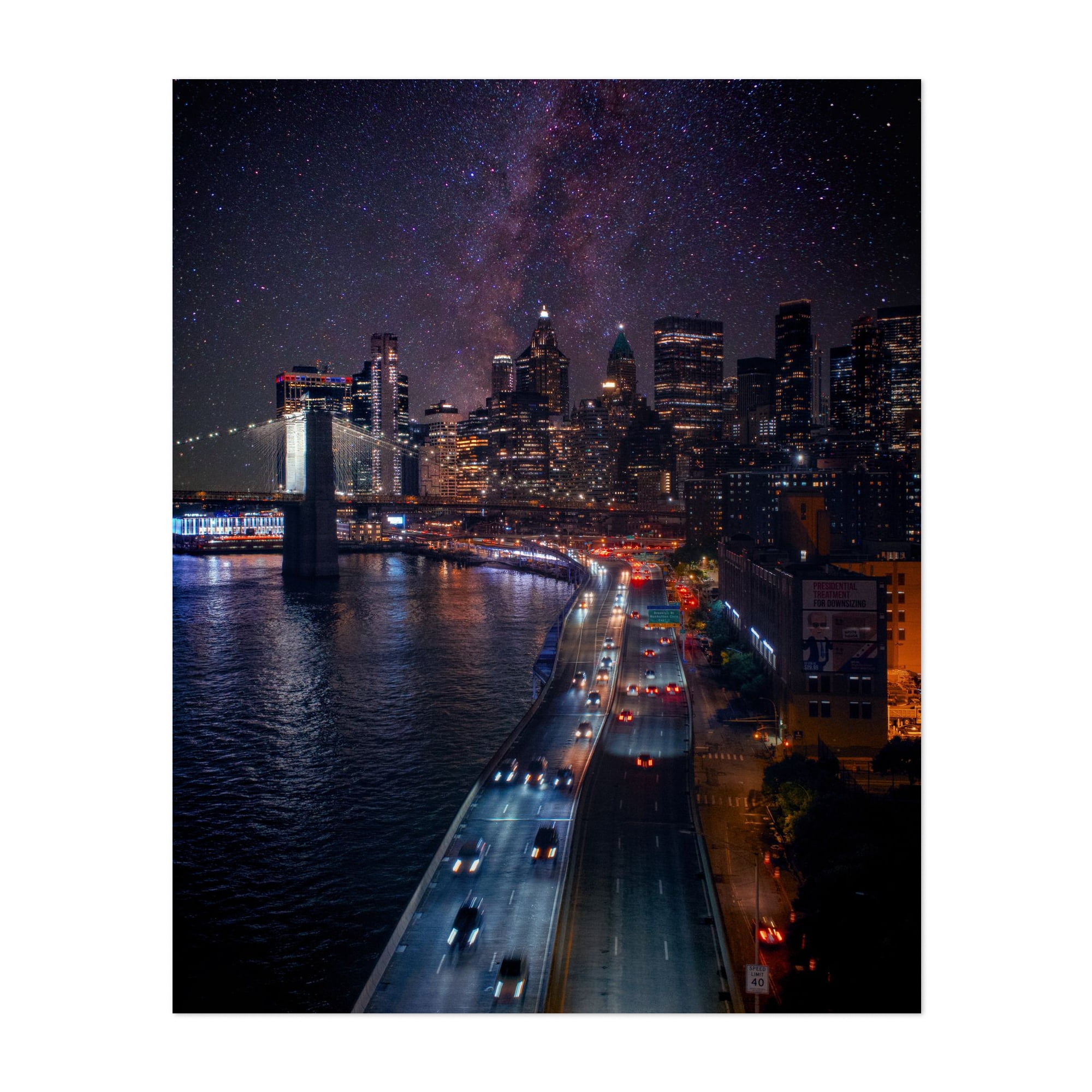 View of the Brooklyn Bridge Under the Stars - Manhattan New York ...