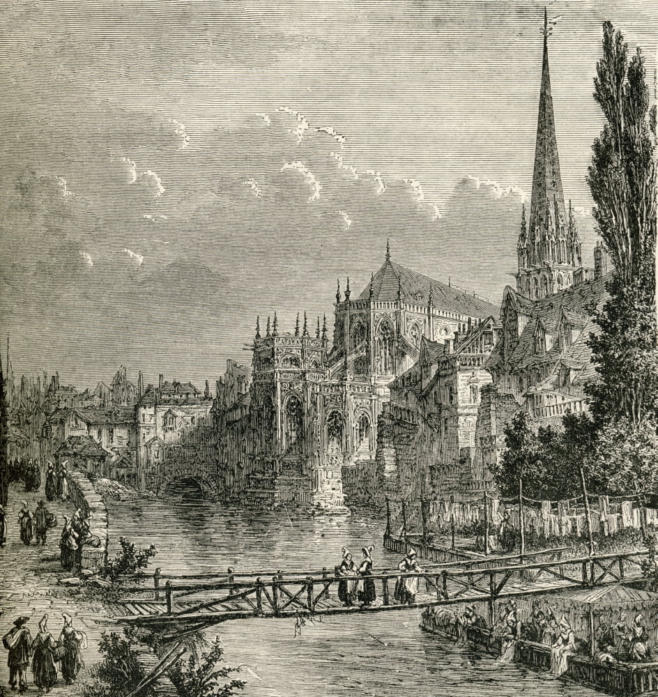 View Of Caen France And The Orne River In The 19Th Century From French Pictures By The Rev Samuel G Green Published 1878 Canvas Art - Ken Welsh Design Pics (14 x 15)