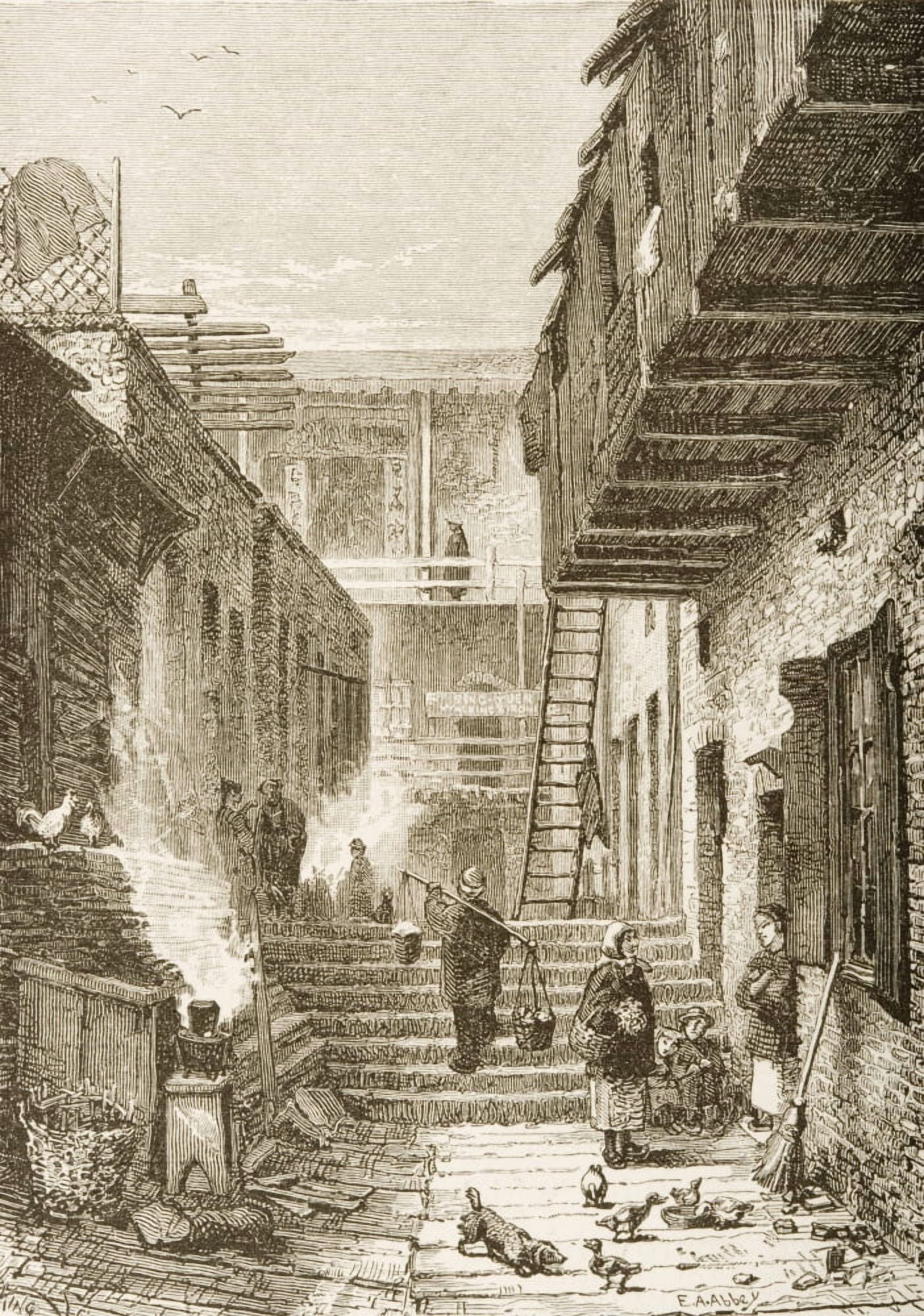 View Of Chinatown In San Francisco California In 1870S From American Pictures Drawn With Pen And Pencil By Rev Samuel Manning Circa 1880 Canvas Art - Ken Welsh Design Pics (12 x 18)