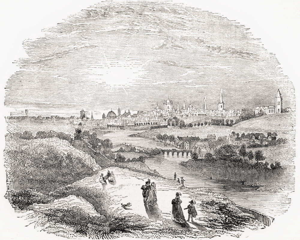 View Of Dublin Ireland In The 17Th Century From Old Englands Worthies By Lord Brougham And Others Published London Circa 1880s Canvas Art - Ken Welsh Design Pics (16 x 13)