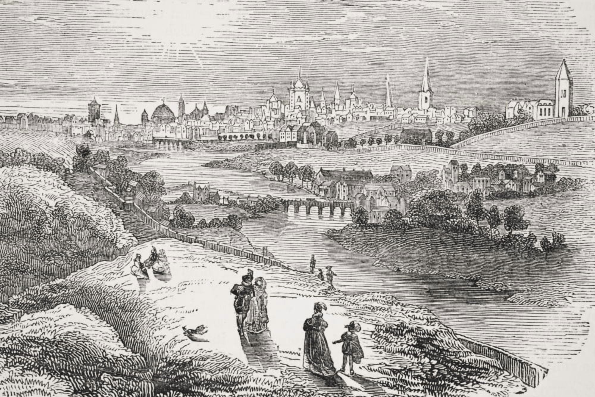 View Of Dublin Ireland In The 17Th Century From Old Englands Worthies By Lord Brougham And Others Published London Circa 1880s Canvas Art - Ken Welsh Design Pics (17 x 11)