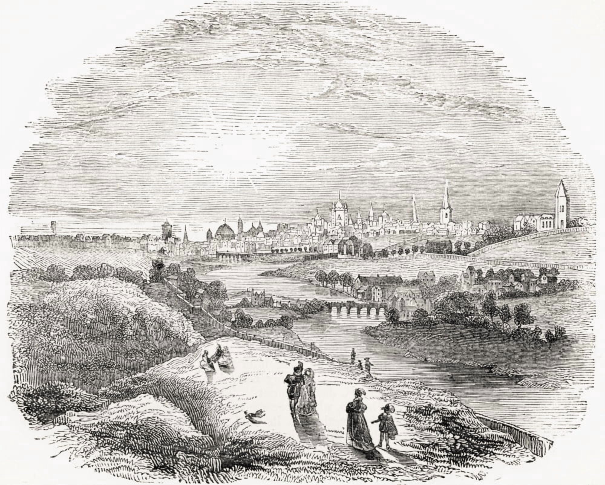View Of Dublin Ireland In The 17Th Century From Old Englands Worthies By Lord Brougham And Others Published London Circa 1880s Canvas Art - Ken Welsh Design Pics (32 x 26)