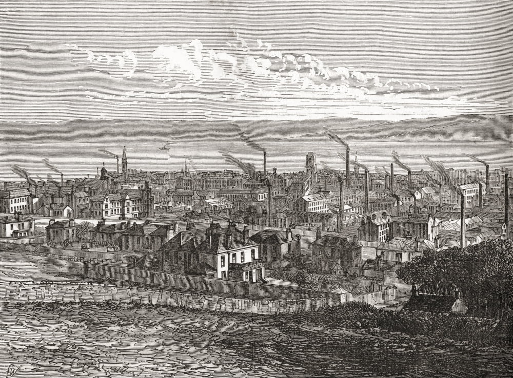 View of Dundee Scotland from The Law in the 19th century when the city had over 60 jute mills From Cities of the World published c1893 Canvas Art - Ken Welsh Design Pics (32 x 24)