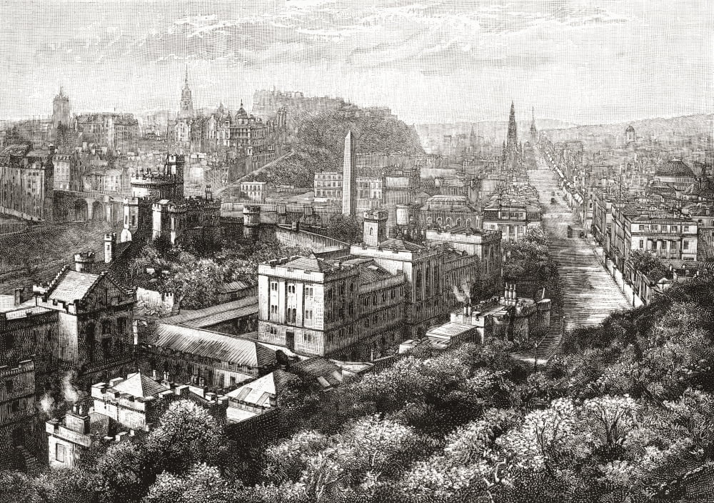 View of Edinburgh Scotland from the Calton Hill in the 19th century From Cities of the World published c1893 Canvas Art - Ken Welsh Design Pics (32 x 22)