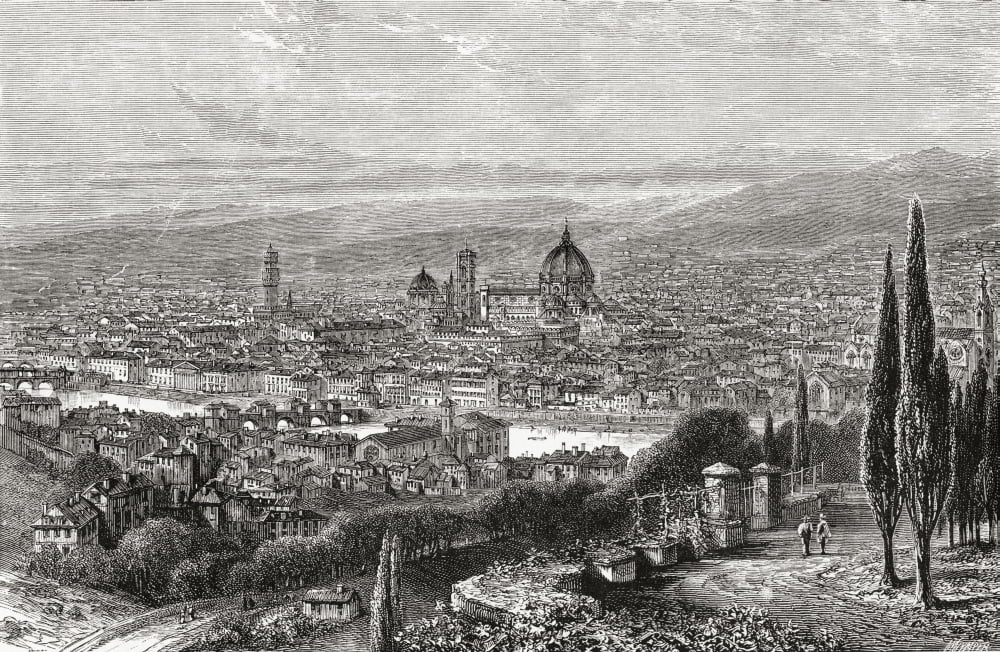 A View Of Florence Tuscany Italy From The Terrace Of San Miniato In The Late 19Th Century From Italian Pictures By Rev Samuel Manning Published C1890 Canvas Art - Ken Welsh Design Pics (38 x 24)