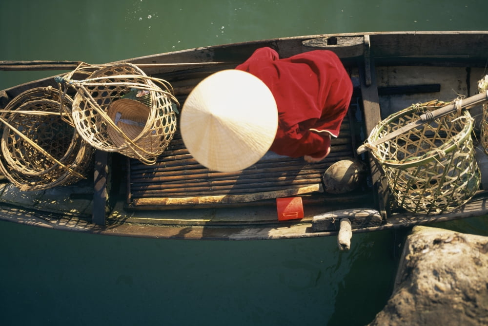 View From Above Of Vietnamese Woman In Conical Hat In A Boat Canvas Art - David Constantine Design Pics (18 x 12)