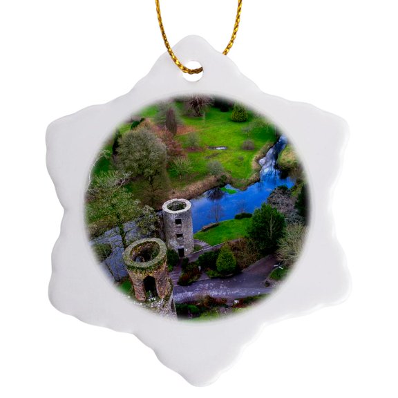 3drose, View from Blarney Castle, Ireland, 3 inch Snowflake Porcelain Ornament