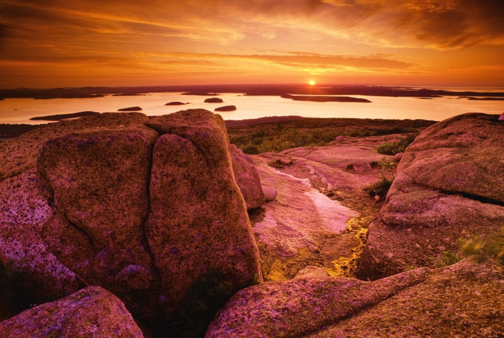 View From Cadillac Mountain At Sunrise Acadia National Park Maine USA Canvas Art - Bilderbuch Design Pics (36 x 24)