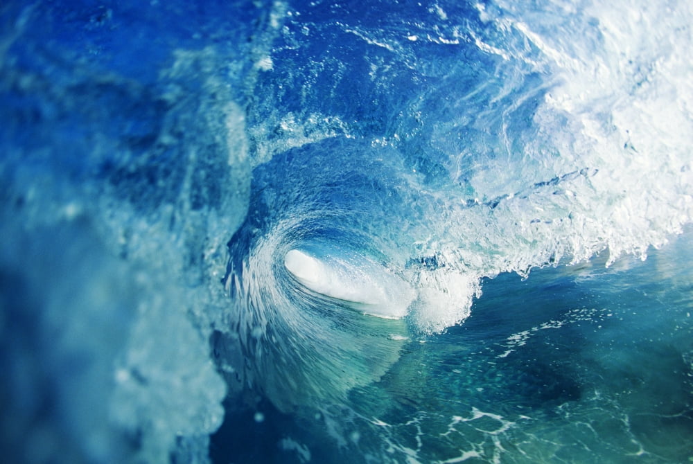 View From Inside Tube Of Inside Of Wave Circular Pattern Sun Reflections In The Blue Water Canvas Art - Liysa Swart Design Pics (38 x 24)