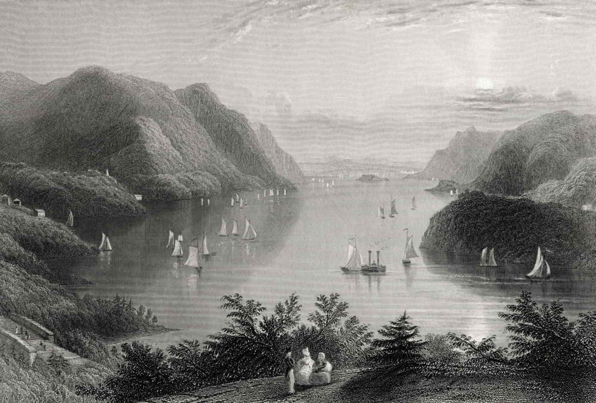 View From West Point Hudson River Usa From A 19Th Century Print Engraved By R Wallis After W H Bartlett Canvas Art - Ken Welsh  Design Pics (17 x 12)