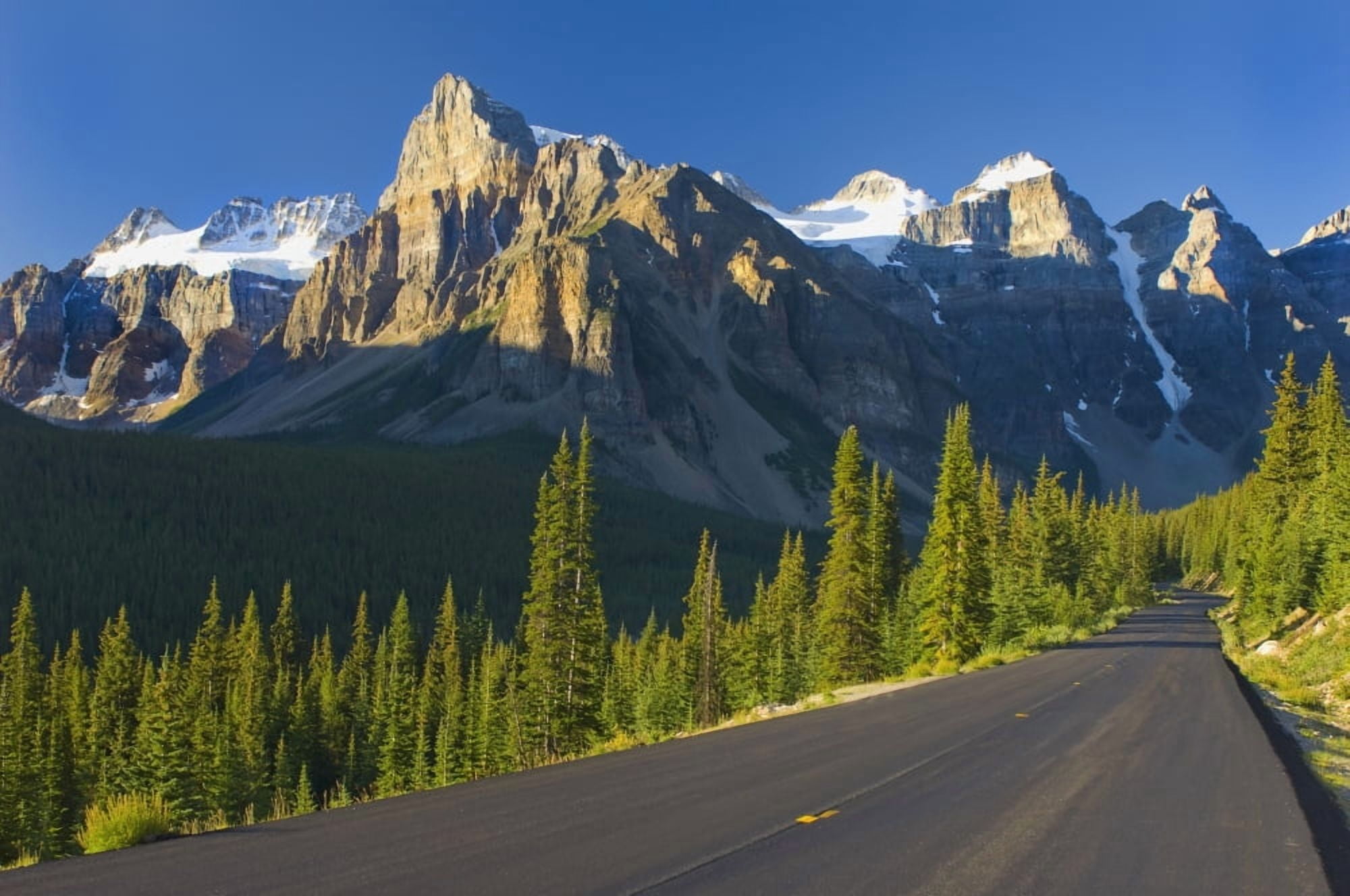 View Of Glacial Mountains And Trees Along The Road To Lake Moraine In Banff National Park Alberta Canada Canvas Art - Laura Ciapponi Design Pics (38 x 24)