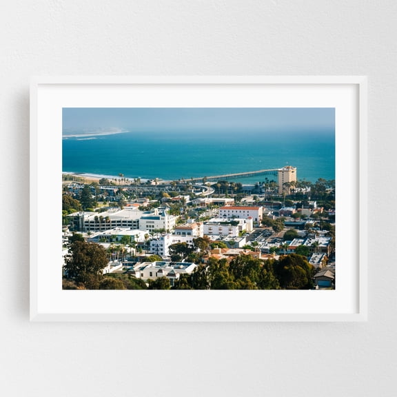 View from Grant Park, Ventura 06 - Ventura California Photography Coastal Cityscape Ocean Bridge Seaside City Harbor White Framed Wall Art Print 12 x 18 inches