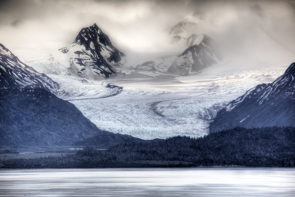 View Of Grewingk Glacier Flowing Into Kachemak Bay Near Homer Kenai Peninsula Alaska Spring Hdr Image Canvas Art - Michael Criss Design Pics (17 x 11)