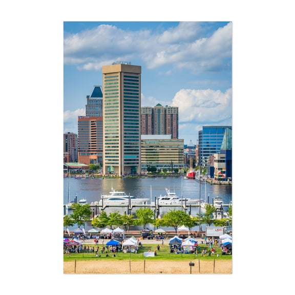 View of the Inner Harbor 02 - Baltimore Maryland Photography Cityscape Skyline Harbor Architecture Boat Travel Poster Summer Unframed Wall Art Print 4 x 6 inches