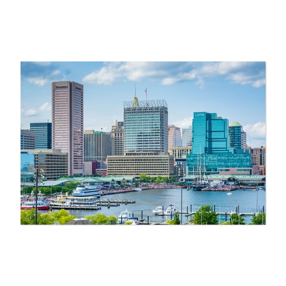 View of the Inner Harbor 03 - Baltimore Maryland Photography Cityscape Harbor Skyline Architecture Boat Travel Poster Unframed Wall Art Print 32 x 48 inches