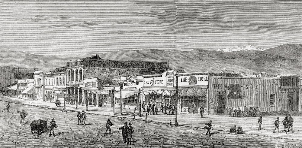 A View Of The Main Street Salt Lake City Utah America In The 19Th Century From El Mundo En La Mano Published 1875 Canvas Art - Ken Welsh Design Pics (40 x 20)