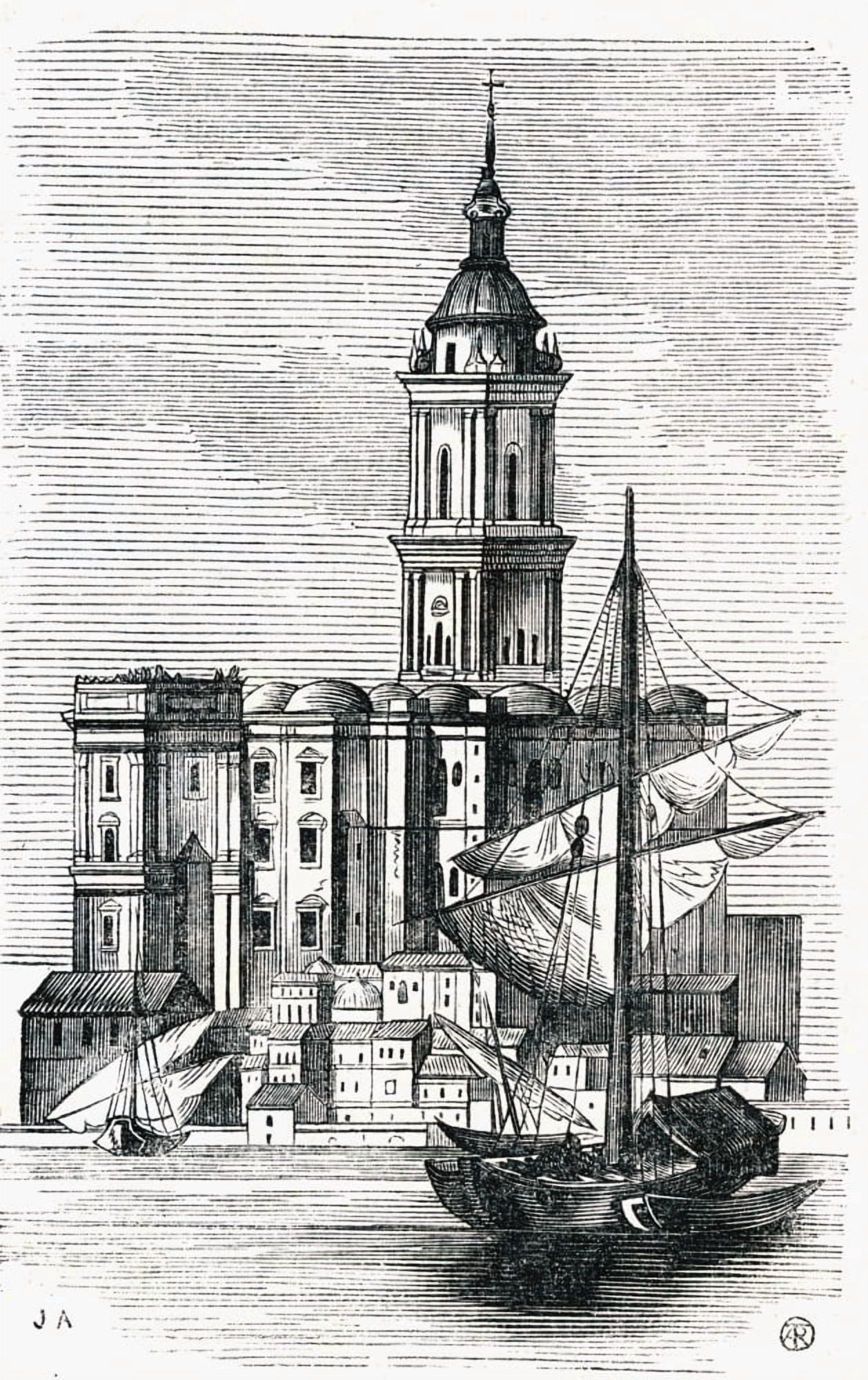 View Of Malaga Cathedral From The Port 19Th Century Print From The Viaje Ilustrado Mlaga Costa Del Sol Spain Canvas Art - Ken Welsh  Design Pics (12 x 19)