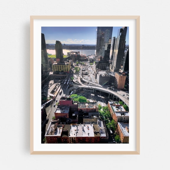 View From Above in Midtown Manhattan - Manhattan New York Photography Cityscape Skyline Architecture Bridge Industrial Oak Framed Wall Art Print 5 x 7 inches
