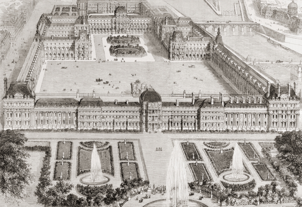 View Of The New Gardens Of The Tuileries Palace And The New And The Old Louvre Paris France In The 19Th Century From Lunivers Illustre Published Paris 1858 Canvas Art - Ken Welsh Design Pics (17 x 12
