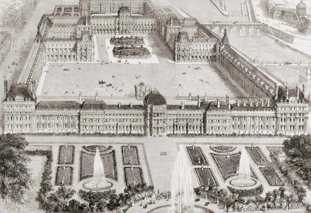 View Of The New Gardens Of The Tuileries Palace And The New And The Old Louvre Paris France In The 19Th Century From Lunivers Illustre Published Paris 1858 Canvas Art - Ken Welsh Design Pics (34 x 24