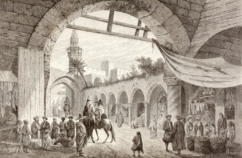 View Of A Bazaar In Tunis Tunisia In The 19Th Century From A 19Th Century Illustration Canvas Art - Ken Welsh Design Pics (36 x 22)