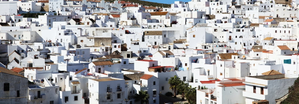 View Of A City Of Whitewashed Buildings Vejer De La Frontera Andalucia Spain Canvas Art - Peter Zoeller Design Pics (44 x 15)
