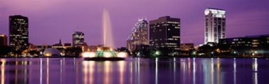View Of A City Skyline At Night Orlando Florida USA Canvas Art - Panoramic Images (36 x 12)