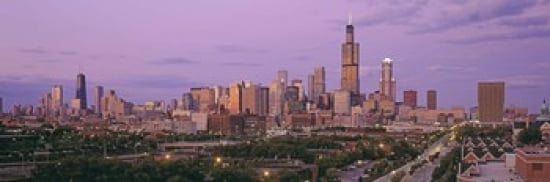 View Of A Cityscape At Twilight Chicago Illinois USA Canvas Art - Panoramic Images (36 x 12)