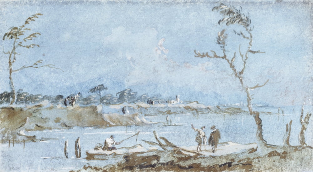 View Of A Stream Of Water And Fisherman Canvas Art - (24 x 18)