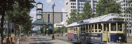 View Of A Tram Trolley On A City Street Court Square Memphis Tennessee USA Canvas Art - Panoramic Images (36 x 13)