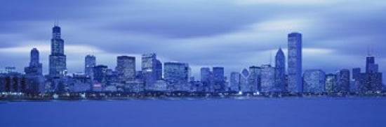View Of An Urban Skyline At Dusk Chicago Illinois USA Canvas Art - Panoramic Images (36 x 12)